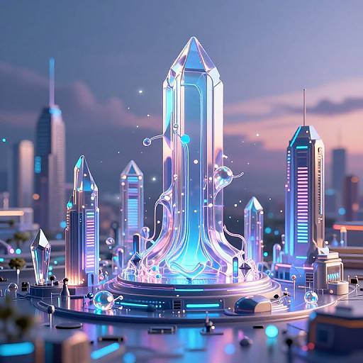 Cyberpunk Crystal City 3D Render