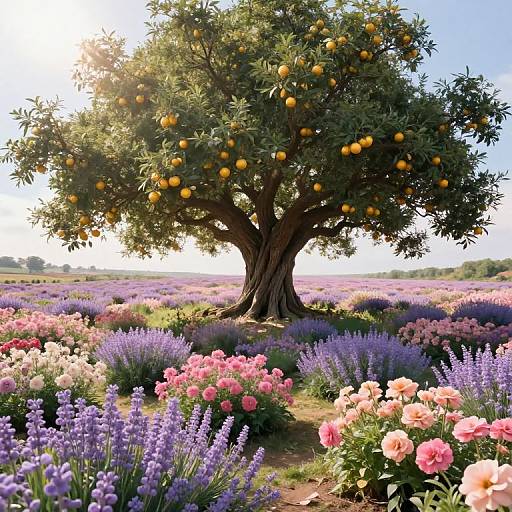 Infinite Golden Tree and Floral Dreamscape