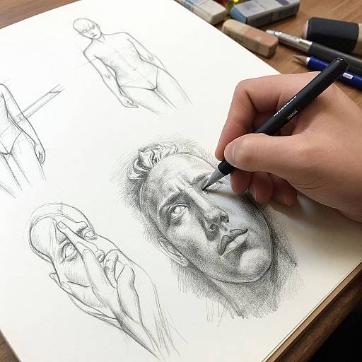 Intricate Hand and Figure Line Art