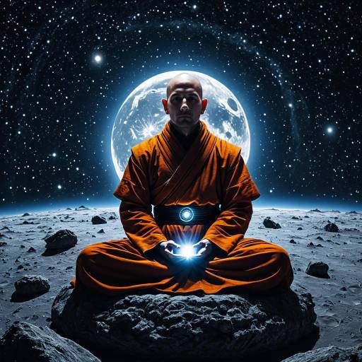 Celestial Monk Meditating on Lunar Surface