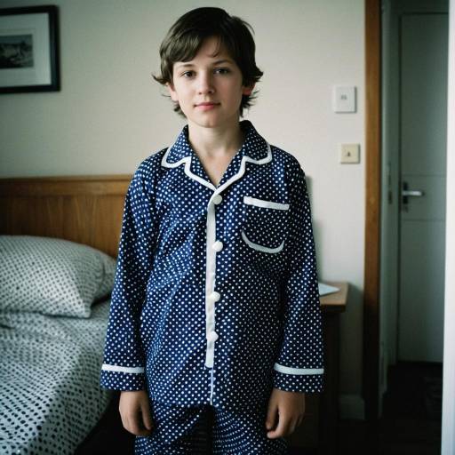 Boy in Blue Polka Dot Pajamas Indoors