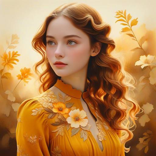 Elegant Young Woman in Mustard Dress