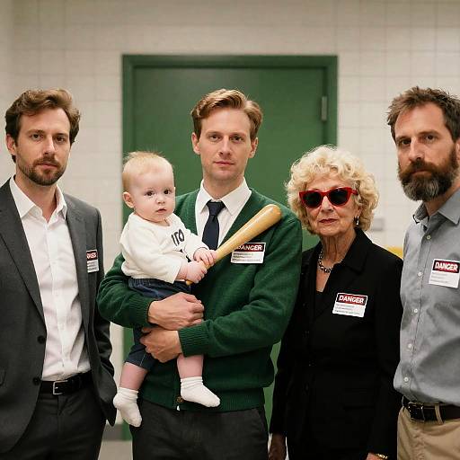Quirky Office Portrait with Baby and Signs