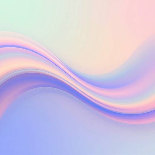 Abstract digital art with wavy pastel pink, blue, and purple gradients flowing across a white and light blue background.