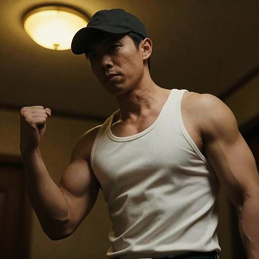 Dynamic Low-Angle Shot of Muscular Man