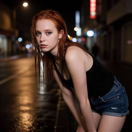 Melancholic Woman on Rainy Night