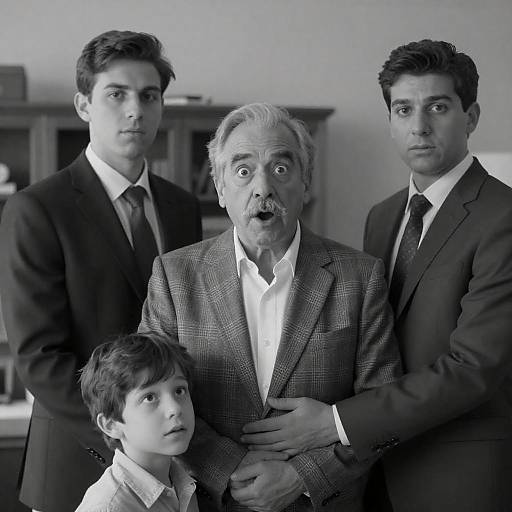 Surprised Elder Surrounded by Young Men