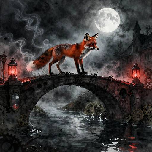 Mysterious Shadow Fox on Gothic Bridge
