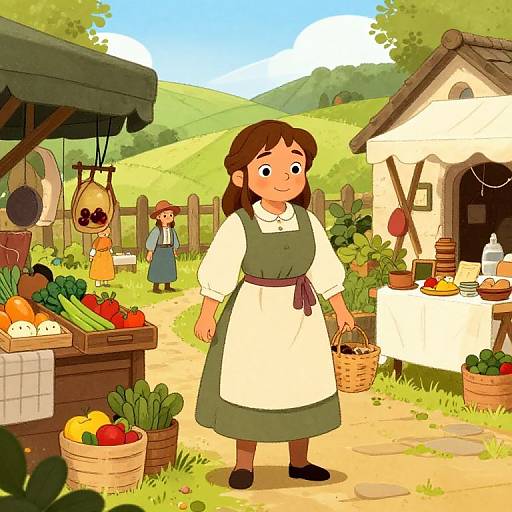 Cheerful Female Hobbit at Market