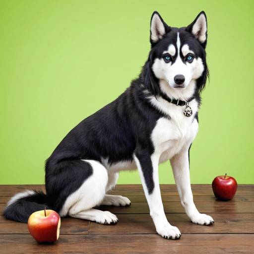 Sleek Siberian Husky with Apple in Mist Sleek Siberian Husky with Apple in Mist