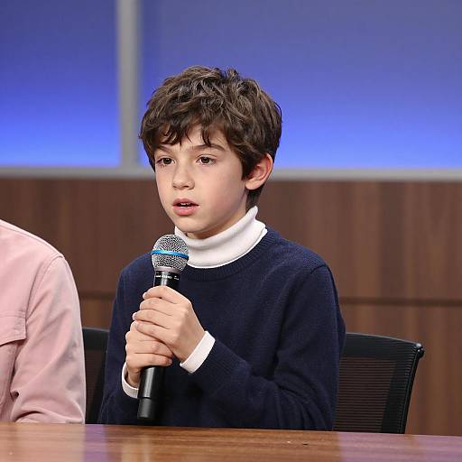 Young Boy Speaking with Microphone