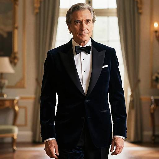 Dignified Gentleman in Midnight Velvet Tuxedo