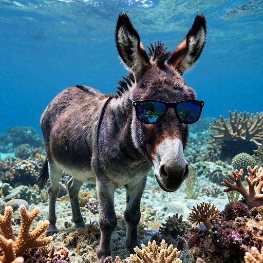 Donkey with Sunglasses in Coral Reef