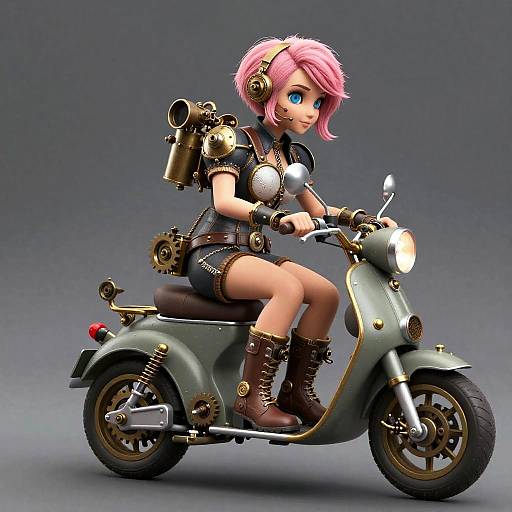 Mischievous Steampunk Mechanic on Scooter