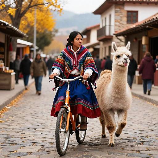 Andean Woman and Llama in Market