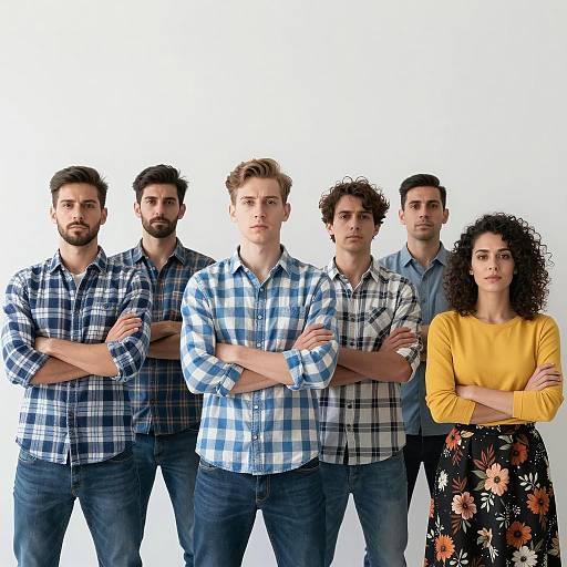 Group of young adults standing with arms crossed