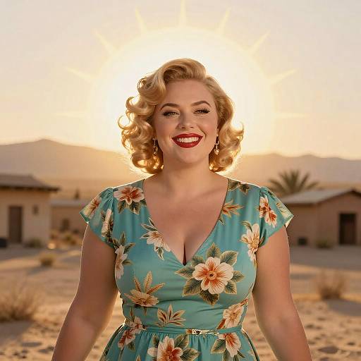 Confident Blonde in Vintage Floral Dress