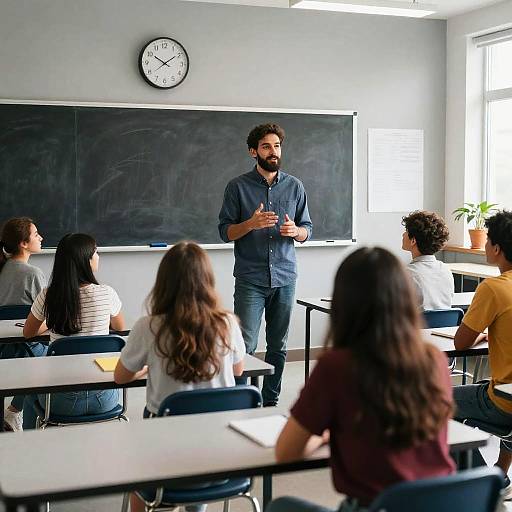 Bearded Teacher in Engaged Multicultural Classroom