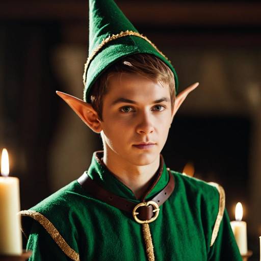 Young Man in Green Elf Costume with Pointy Ears