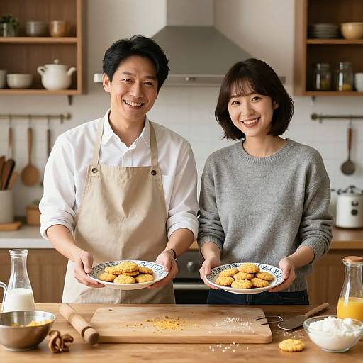 Smiling Bakers Presenting Fresh Cookies