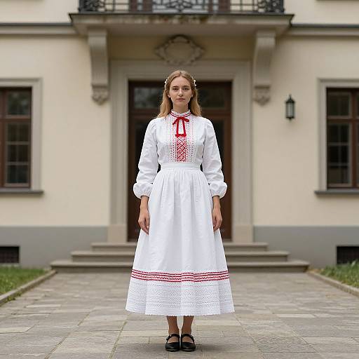 Woman in Folk White Dress
