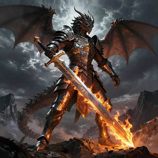 Dragonborn Knight with Flaming Sword