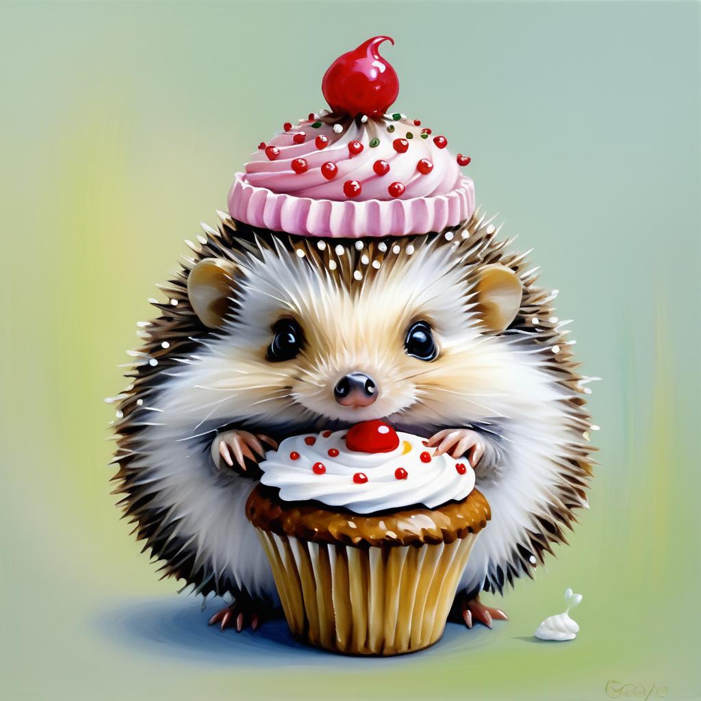 Charming Hedgehog Portrait with Cupcake