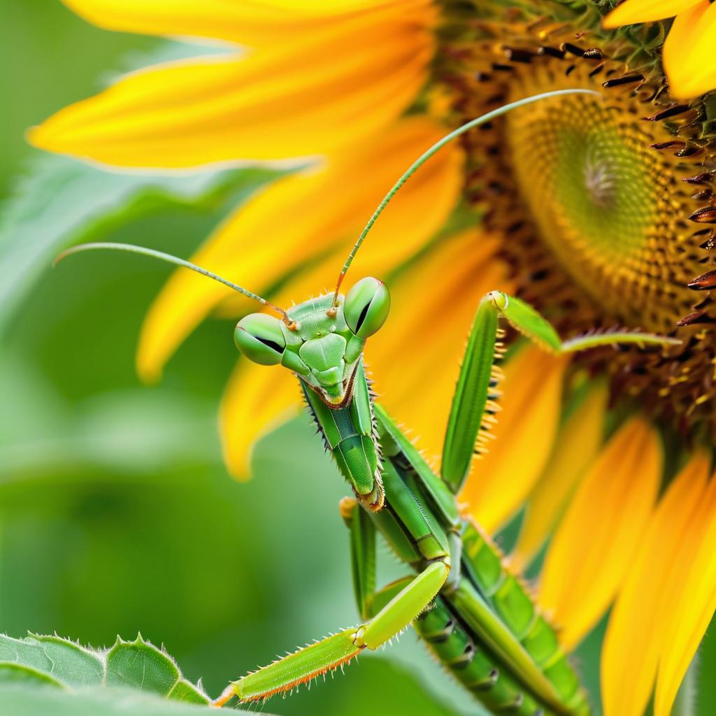 Magnificent Mantis on Sunflower Contrast