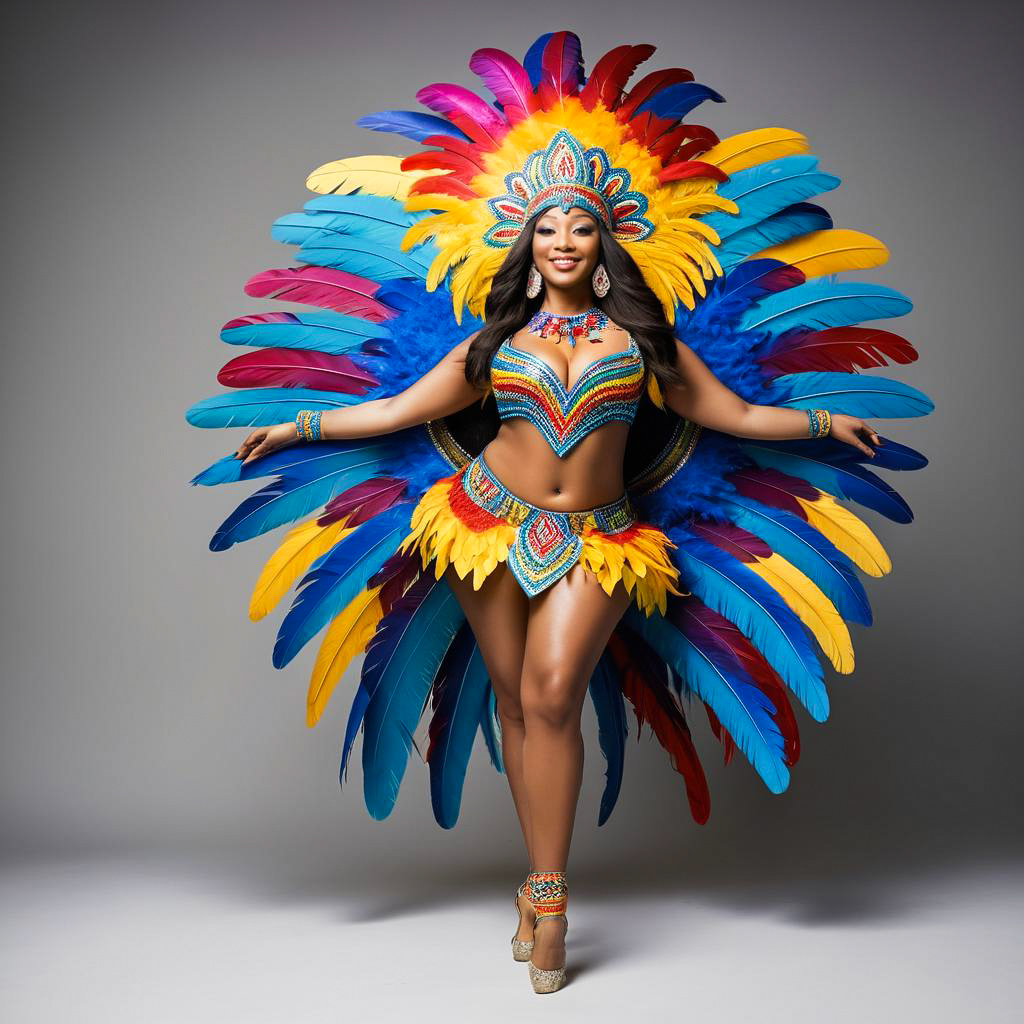 Ecstatic Dancer in Colorful Samba Costume