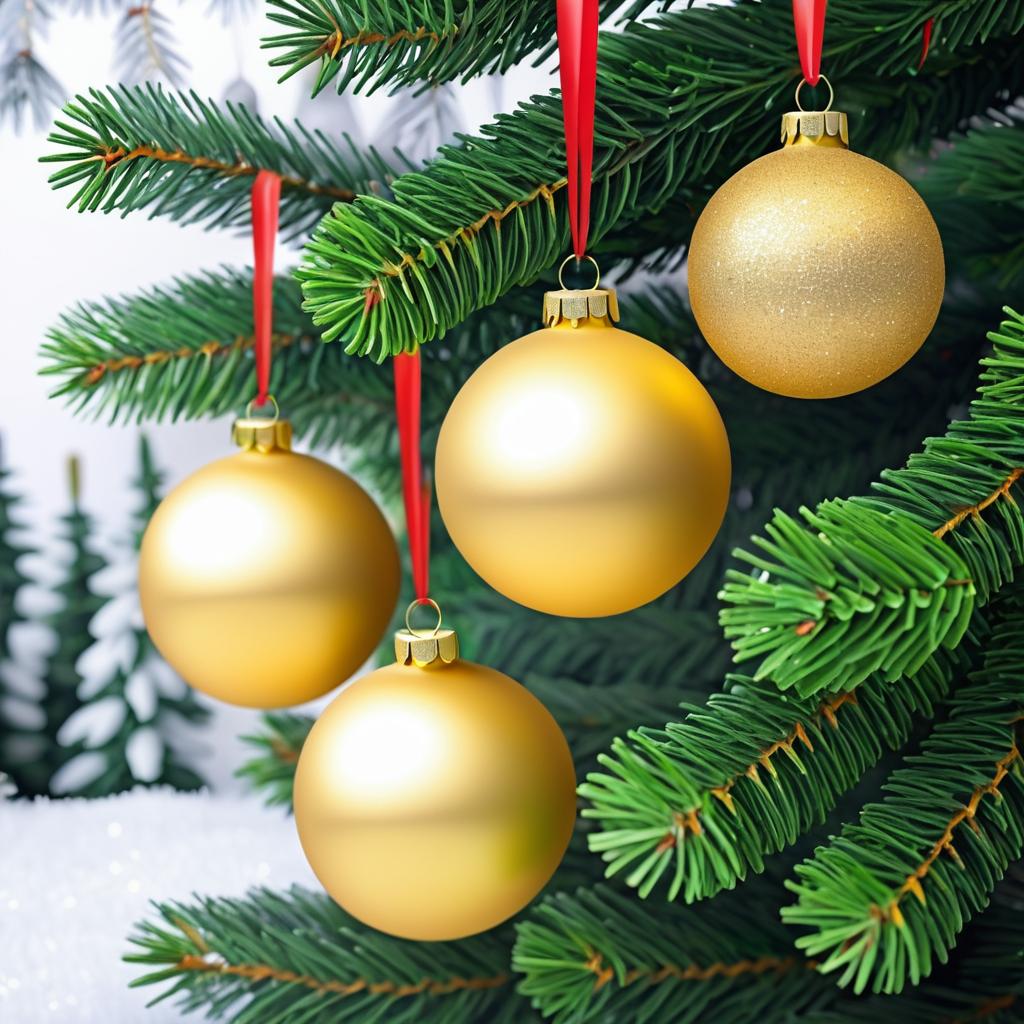 Festive Christmas Ornaments on Fir Tree