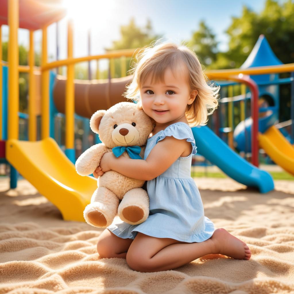 Joyful Toddler with Teddy in Playground