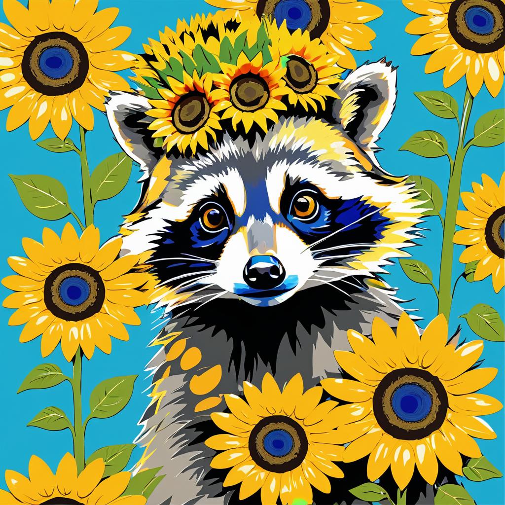 Whimsical Raccoon in Warhol Style