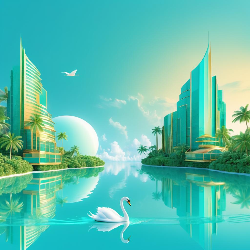 Futuristic Elegance: Swan in Teal Sky