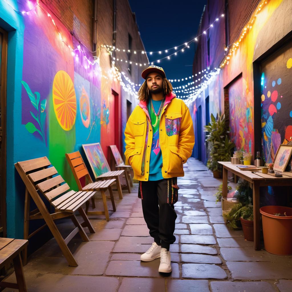 Eccentric Artist in a Vibrant Alley