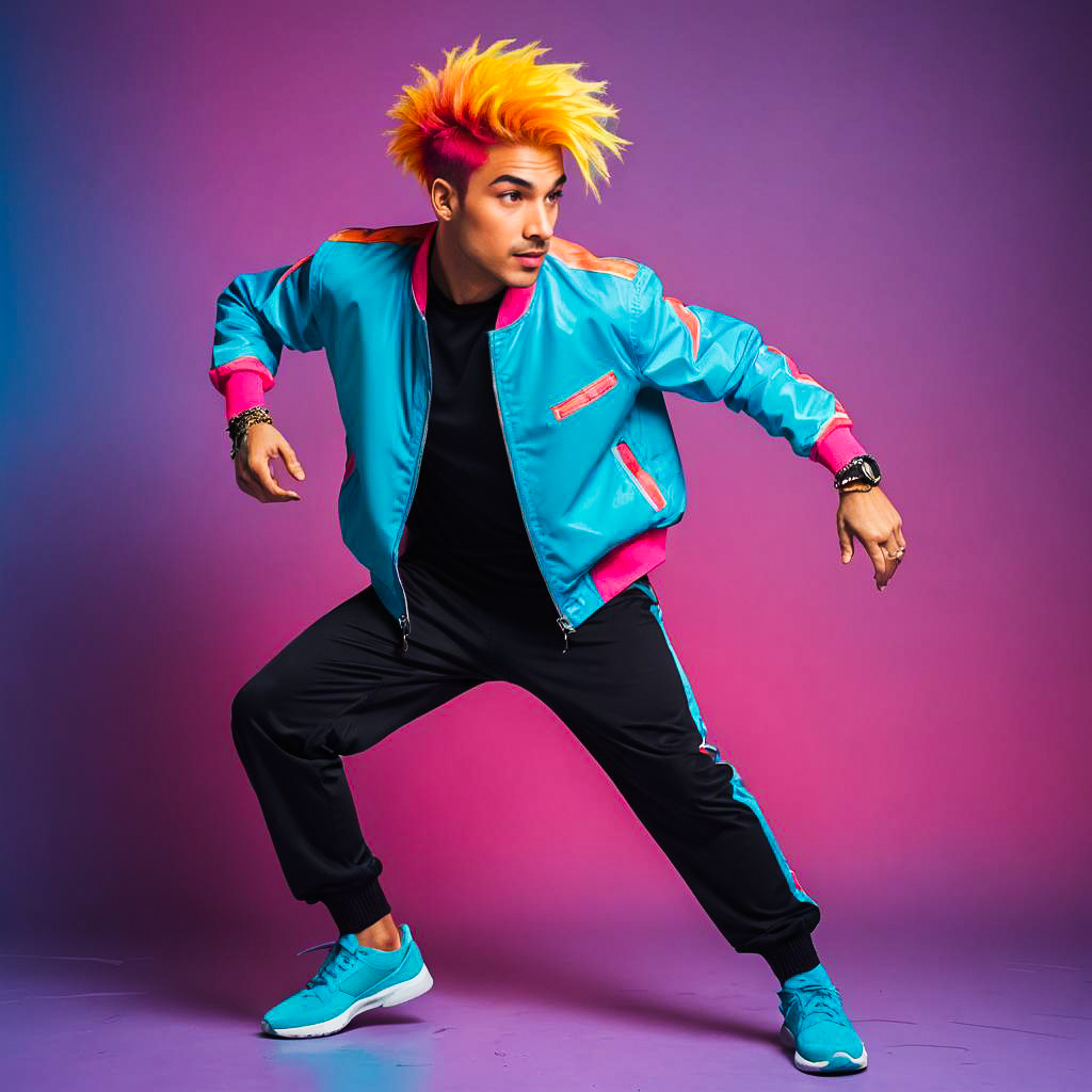 Energetic Breakdancer in Vibrant 80s Style