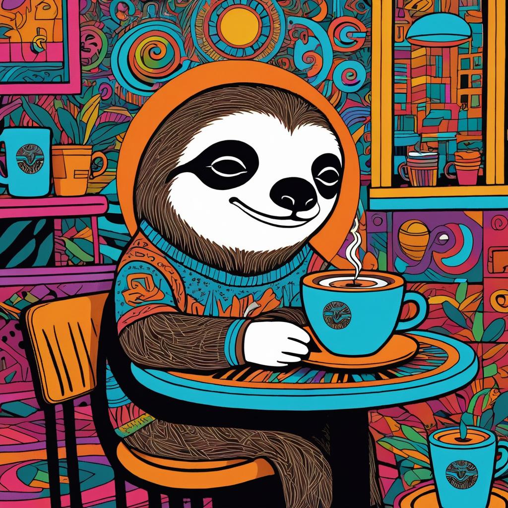 Sleepy Sloth in a Psychedelic Cafe