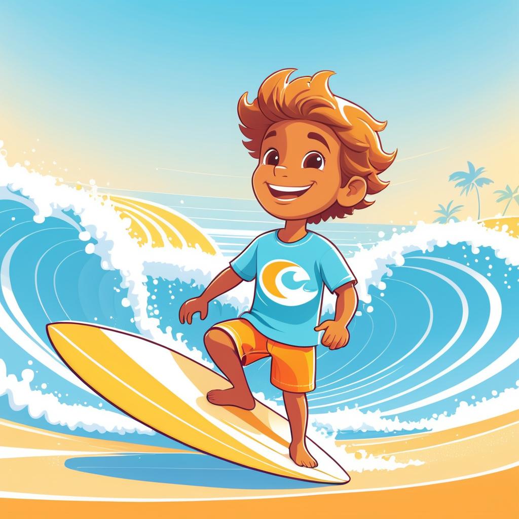 Playful Summer Surfing Boy Illustration