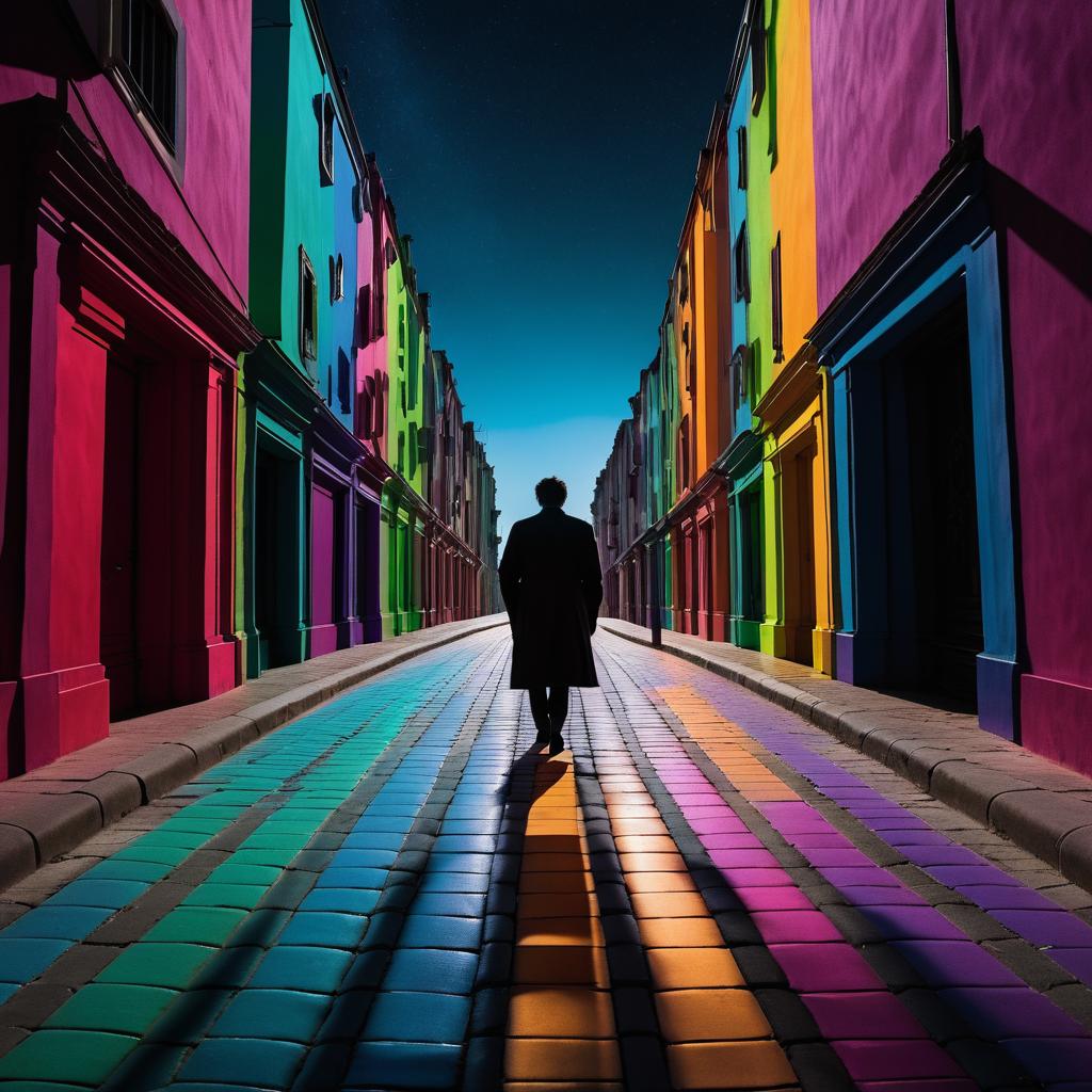 Surreal Wanderer in Wide-Angle Street Scene