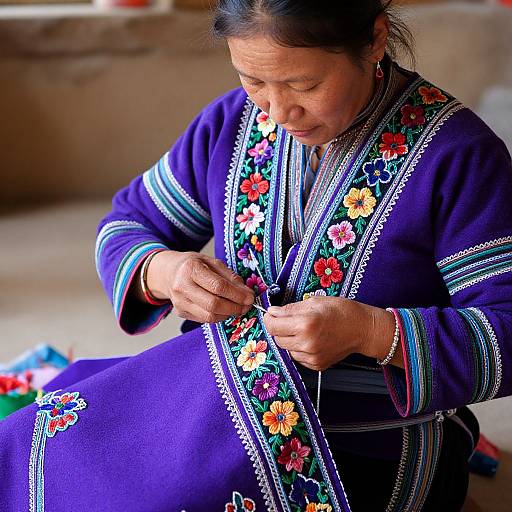 Hmong Woman Crafting Traditional Embroidery