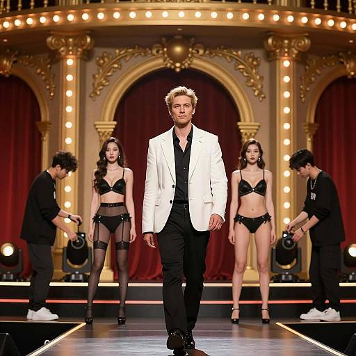 Stage Performance Scene with Intriguing Characters