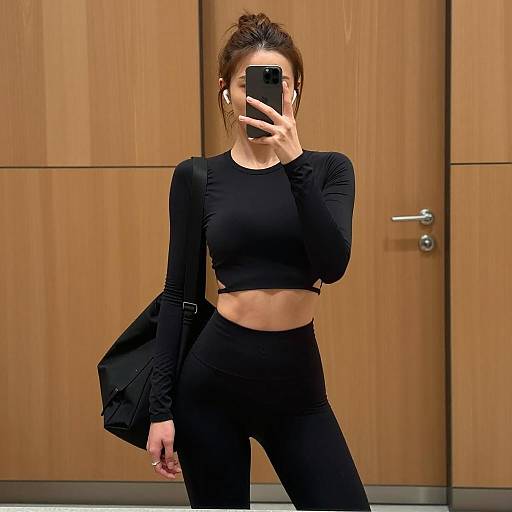 Woman Taking Mirror Selfie in Black Activewear
