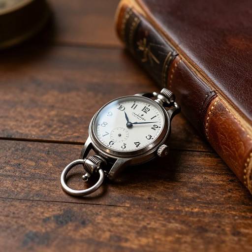 Vintage Watch and Leather-Bound Book Still Life