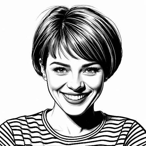 High-Contrast Ink Caricature of Woman