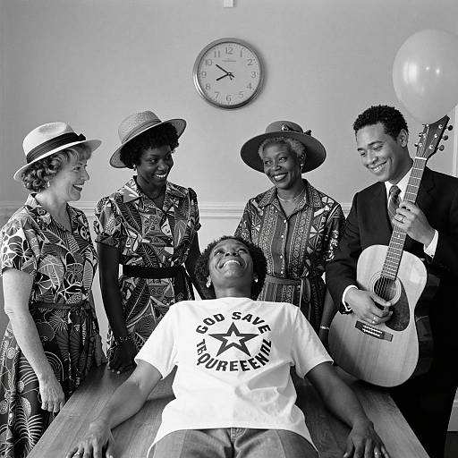 Vintage Gathering: Black-and-White Scene