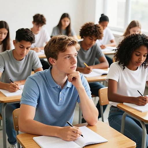 Thoughtful Student in Bright Classroom