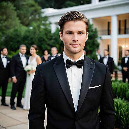 Handsome Man in Tuxedo at Elegant Outdoor Wedding