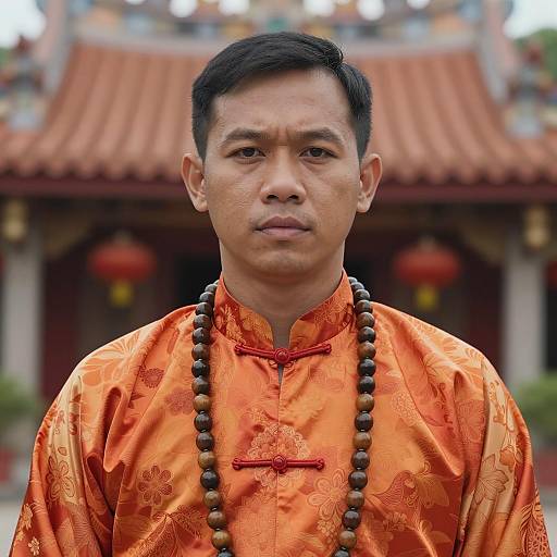 Asian Man in Traditional Chinese Silk Robe