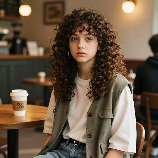 Teen Girl with Curly Mullet Style