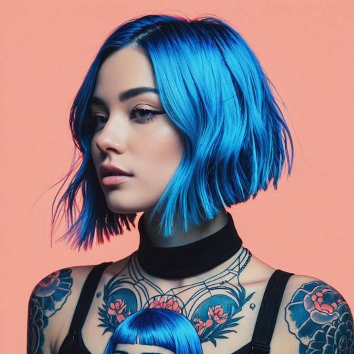 Woman with Electric Blue Hair and Cyberpunk Tattoos