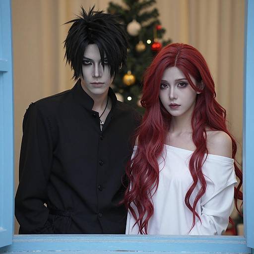 Intense Duo by a Christmas Window